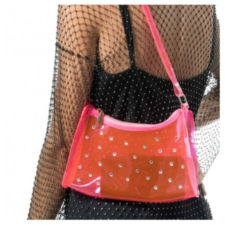 Transparent Plastväska Med Strass Rosa
