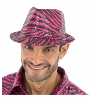 Glitter Tigertryck Fedora Rosa