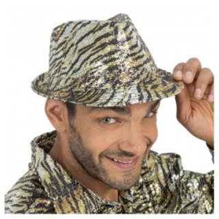 Glitter Tigertryck Fedora Guld