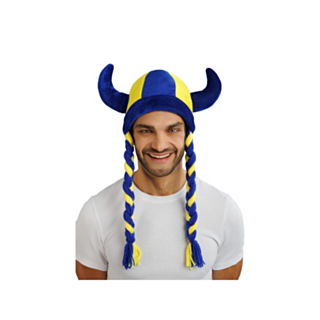Svensk Vikingehjelm Med Fletninger Blå/Gul
