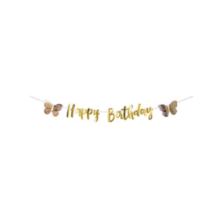 Fjäril Happy Birthday Girlang Rosa/Lila/Guld