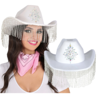 Cowboyhatt Med Pärlfransar Vit