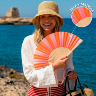 Randig solfjäder orange/ljusrosa
