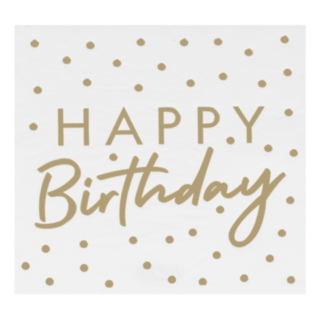 Happy Birthday Servetter Vit/Guld