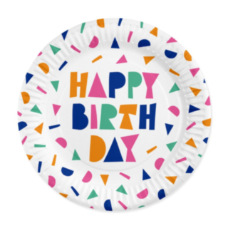 Happy Birthday Papperstallrikar Flerfärgade