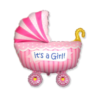 It's A Girl Barnvagn Folieballong Rosa