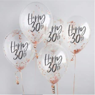 Happy 30th Konfettiballonger Roséguld