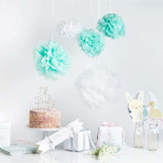 Pom Poms Takdekoration Mintgrön/Vit