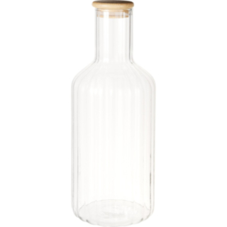 Räfflad Glasflaska Bambulock