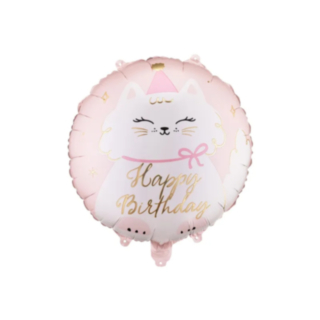 Happy Birthday Katt Folieballong Ljusrosa