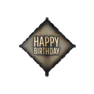 Happy Birthday Kvadrat Folieballong Svart/Guld
