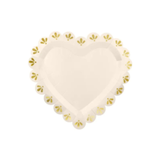 Hjärtformade papptallrikar creme/guld