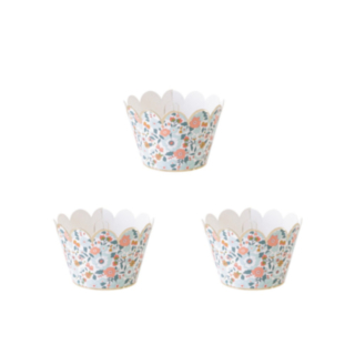 Blommiga cupcake wrappers vit/guld