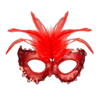Venedig ögonmask med fjädrar röd