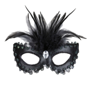 Venedigmask med fjädrar svart