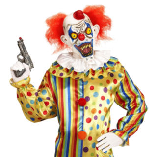 Skräckclown latexmask med hår och hatt