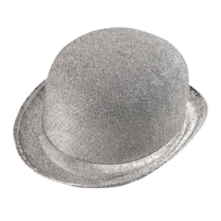 Silverglittrig bowlerhatt