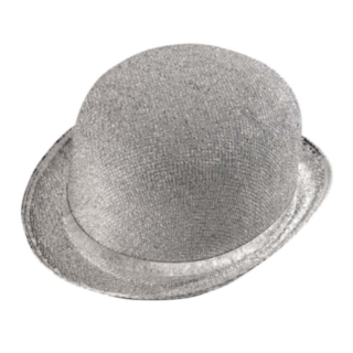 Silverglittrig bowlerhatt