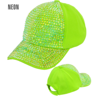 Kasket Med Rhinsten Neon Grøn