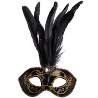 Venedigmask Med Fjädrar Guld/Svart