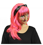 Neon Peruk Med Rosett Rosa