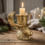 Älghuvud Ljusstake Guld