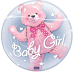 Dubbel Bubbelballong Baby Girl Nalle