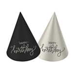 Happy Birthday Mini Partyhattar Svart/Vit
