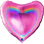 Hjärta Folieballong Holografisk Rosa