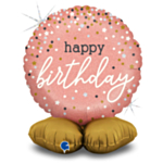 Happy Birthday Stående Folieballong Roséguld