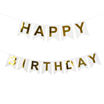 Happy Birthday Flaggirlang Guld/Vit