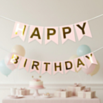 Happy Birthday Girlang Ljusrosa/Guld