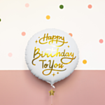 Rund Happy Birthday Folieballong Vit/Guld