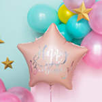 Stjärna Happy Birthday Folieballong Ljusrosa