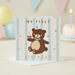 First Birthday Nalle Kort