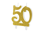 50 År Glitter Tårtljus Guld