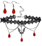 Bloddroppe Choker & Örhängen Svart/Röd