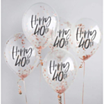 Happy 40th Konfettiballonger Roséguld