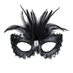 Venedigmask med fjädrar svart