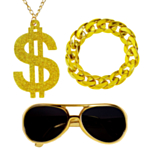 Pimp Solglasögon, Dollarhalsband & Armband Set