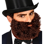 Krulligt skägg & mustasch brun