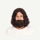 Hippie/Jesus Peruk Med Skägg Brun