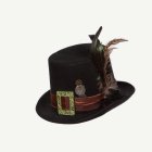 Steampunk Hög Hatt Med Fjäder Svart