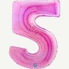 Stor sifferballong holografisk rosa 5