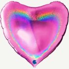 Hjärta Folieballong Holografisk Rosa
