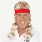 Rött svettband med blont lockigt hår