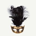 Venedig Mask Med Fjädrar Guld/Svart