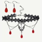 Bloddroppe Choker & Örhängen Svart/Röd