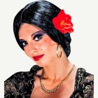 Carmen-peruk med röd blomma