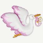 Stork med Baby Folieballong Ljusrosa